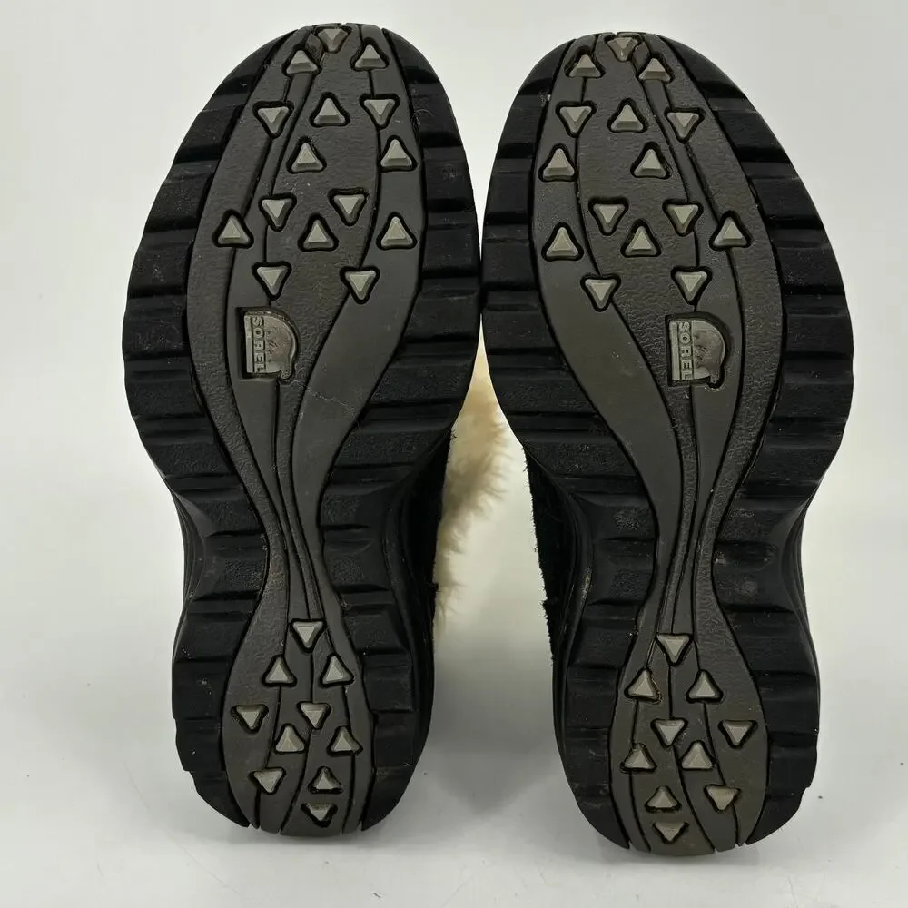 Sorel Boots Size 6.5‎ Black Suede Leather Faux Fur Size Side Zip Northern Lite
